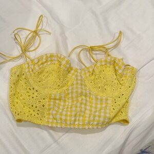 Urban Outfitters Yellow Gingham Eyelet Crop Top
